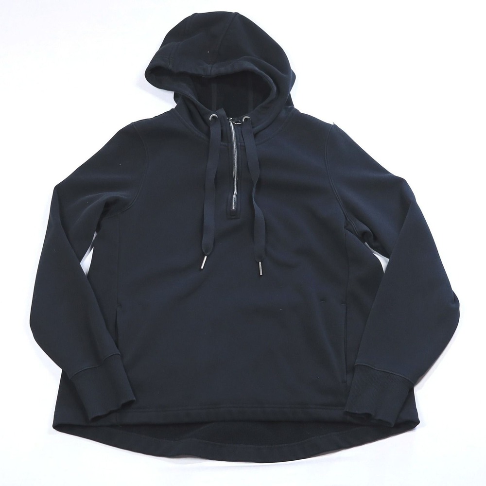 Athleta Cozy Karma 1/4 Zip Hoodie Women Medium Black High Low Hem Thumbhole Top